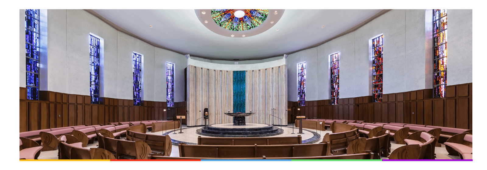 View of chapel with stained glass windows