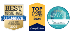 Best nursing homes by US News 2024, Top Work Places 2023, Best of Senior Living 2023 by SeniorAdvisor.com badges