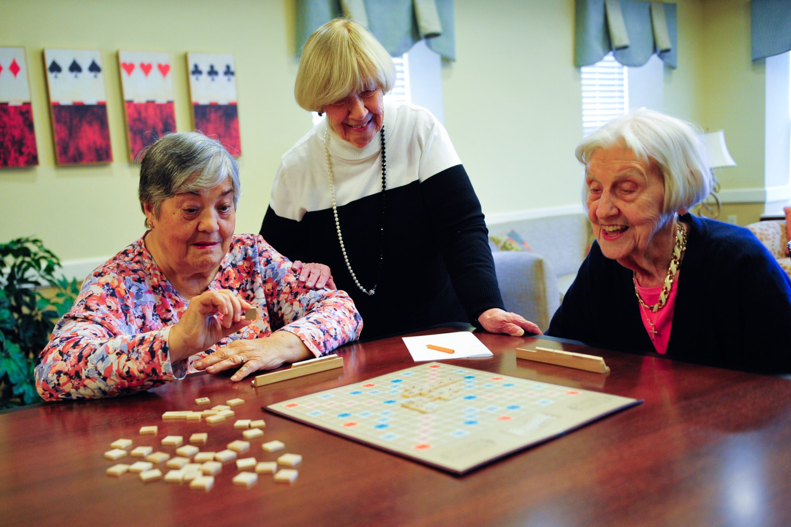 Residents playing Scrabble