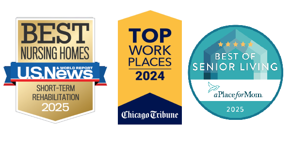 Best nursing homes by US News 2024, Top Work Places 2023, Best of Senior Living 2023 by SeniorAdvisor.com badges