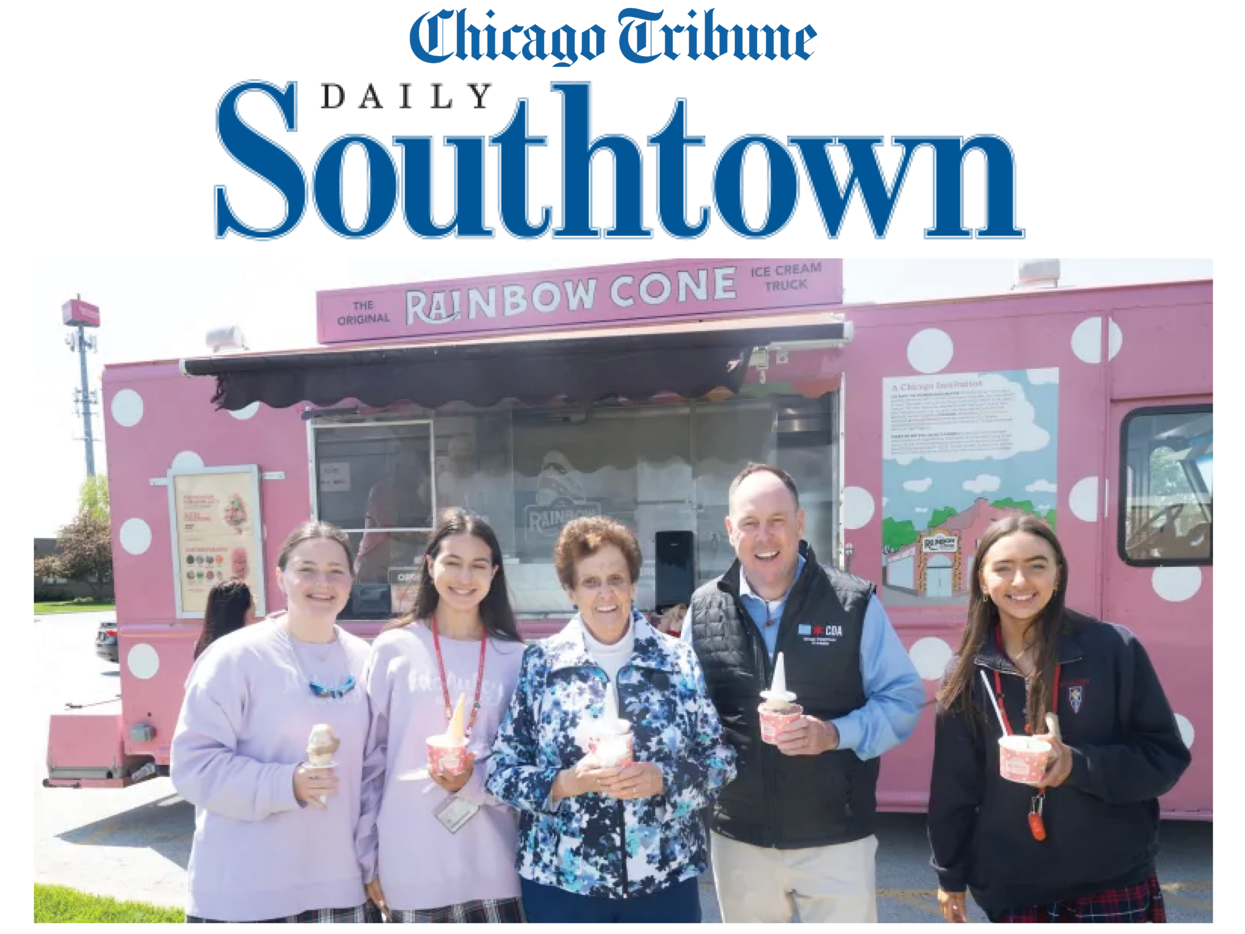 Chicago Alderman Matt O’Shea eating ice cream with Macs with Mercy members