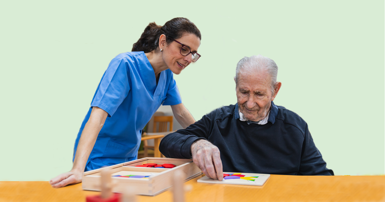 Man doing rehab activity with nurse