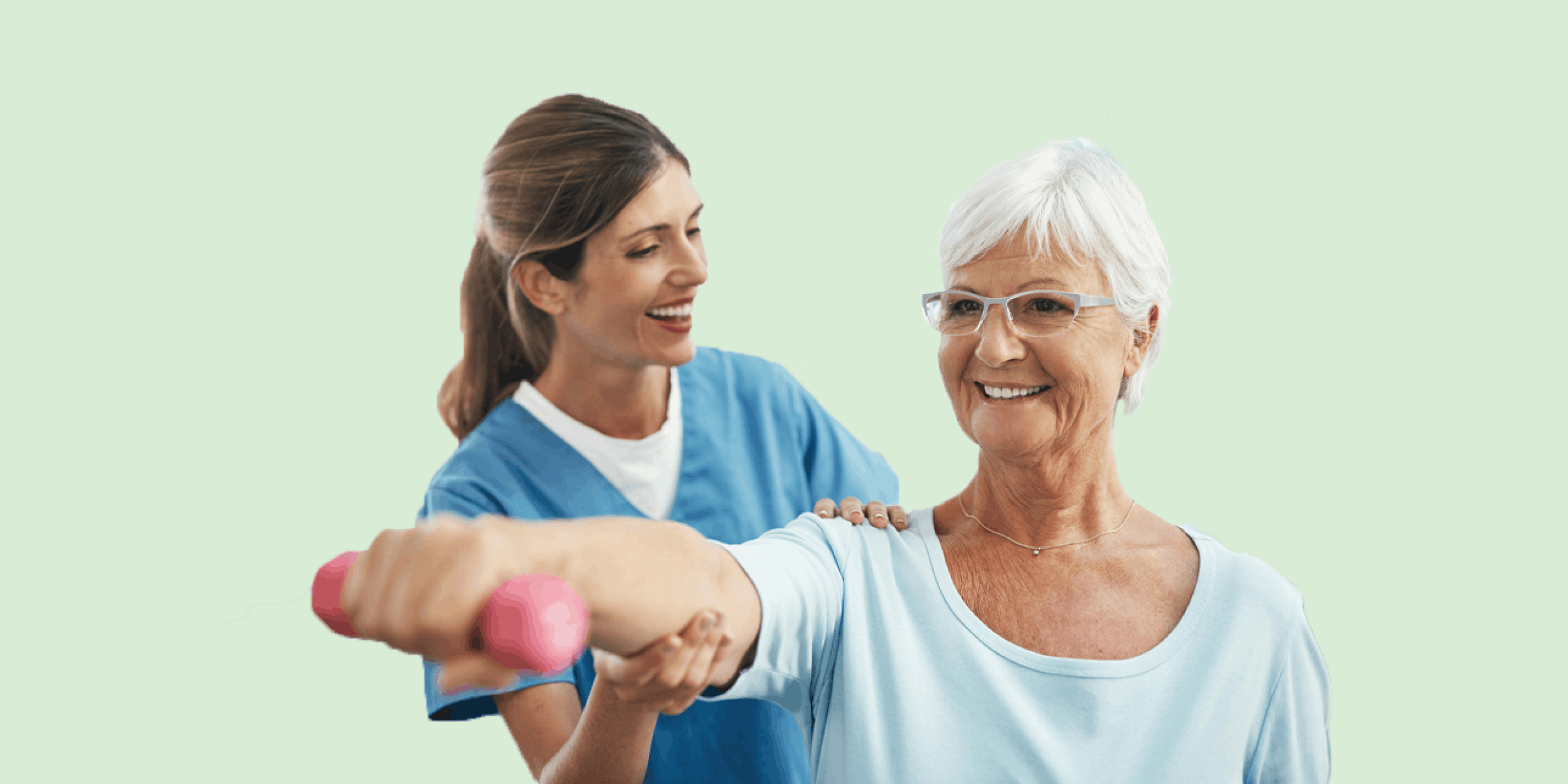 Senior citizen doing physical therapy exercise with nurse